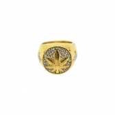 Bague Chevalière Dorée Feuille de Cannabis Strass