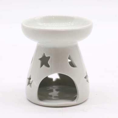 Brûleur Huile Céramique Blanc Lune Étoiles | Diffuseur Aromathérapie 5x7cm