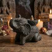 Porte-Encens Éléphant Noir Antique en Béton 14cm | Brûleur d'Encens Décoratif