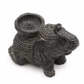 Porte-Encens Éléphant Noir Antique en Béton 14cm | Brûleur d'Encens Décoratif
