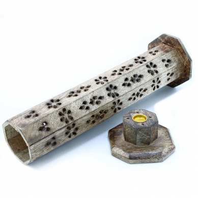 Tour à Encens Hexagonale Bois de Manguier | Porte-encens Artisanal Indien