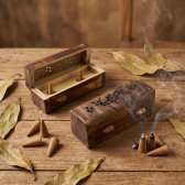 Boîte Encens Cônes Bois Manguier 15cm | Porte-Encens Artisanal Indien