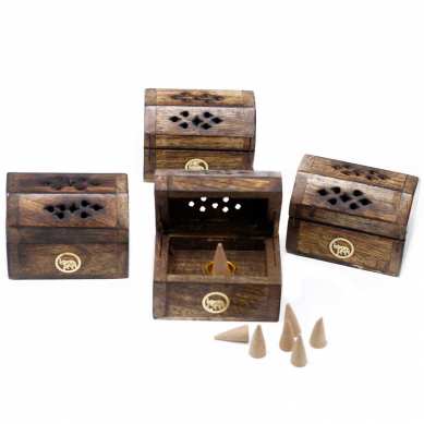 Mini Boîte Brûleur Cônes d'Encens Bois de Manguier | Porte-encens Artisanal