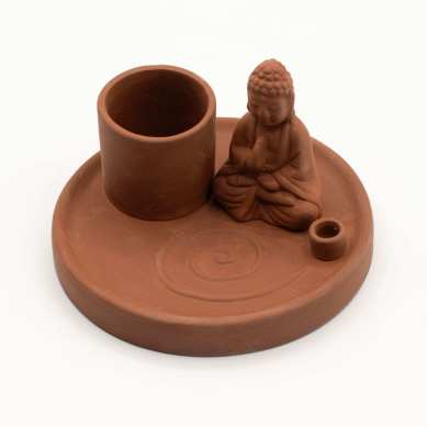 Plateau d'Encens Bouddha Céramique Terre Cuite | Porte-Encens Méditation