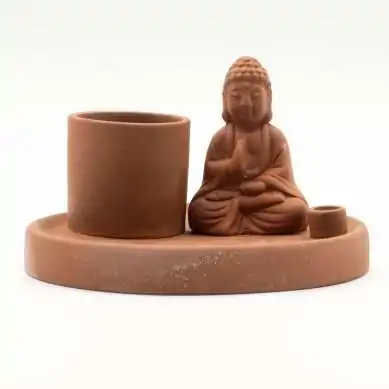 Plateau d'Encens Bouddha Céramique Terre Cuite | Porte-Encens Méditation