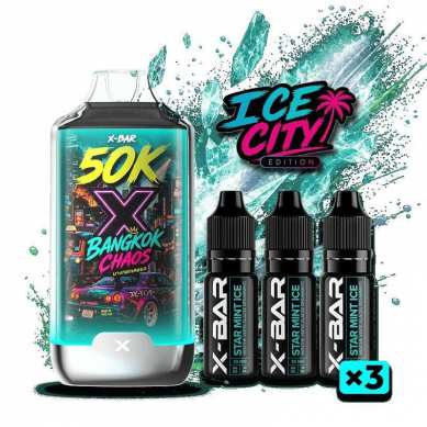 Kit X-BAR 50K Ice City – Bangkok Chaos + 3 e-liquides 10 ml