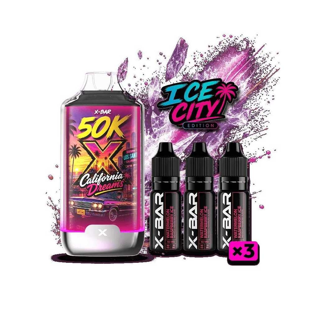 Kit X-BAR 50K Ice City California Dreams + 3 e-liquides 10 ml