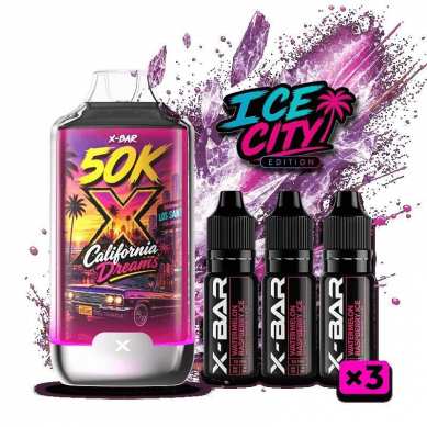 Kit X-BAR 50K Ice City California Dreams + 3 e-liquides 10 ml
