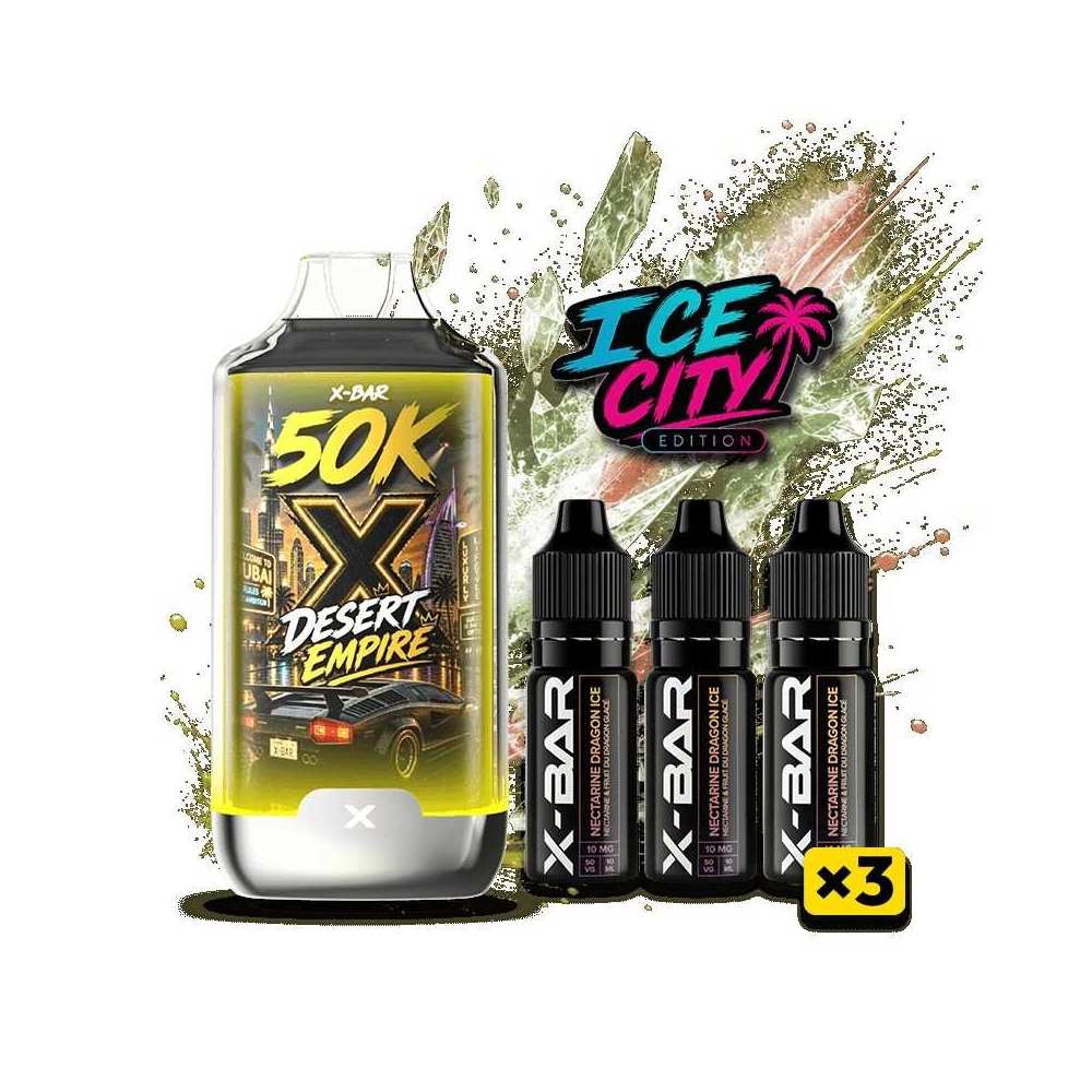 Kit X-BAR 50K Ice City Desert Empire + 3 e-liquides 10 ml