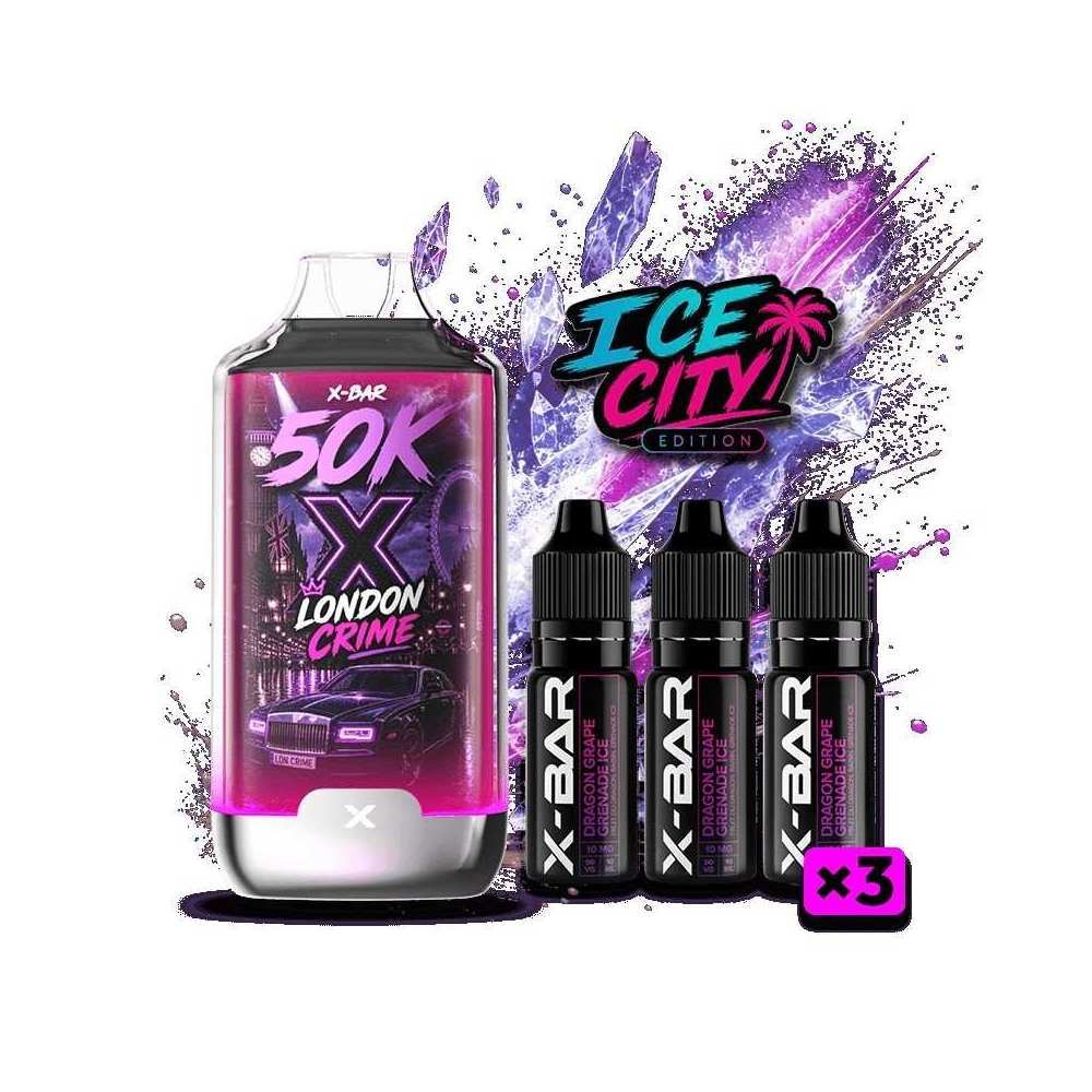 Kit X-BAR 50K Ice City London Crime + 3 e-liquides 10 ml