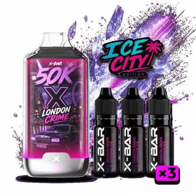 Kit X-BAR 50K Ice City London Crime + 3 e-liquides 10 ml