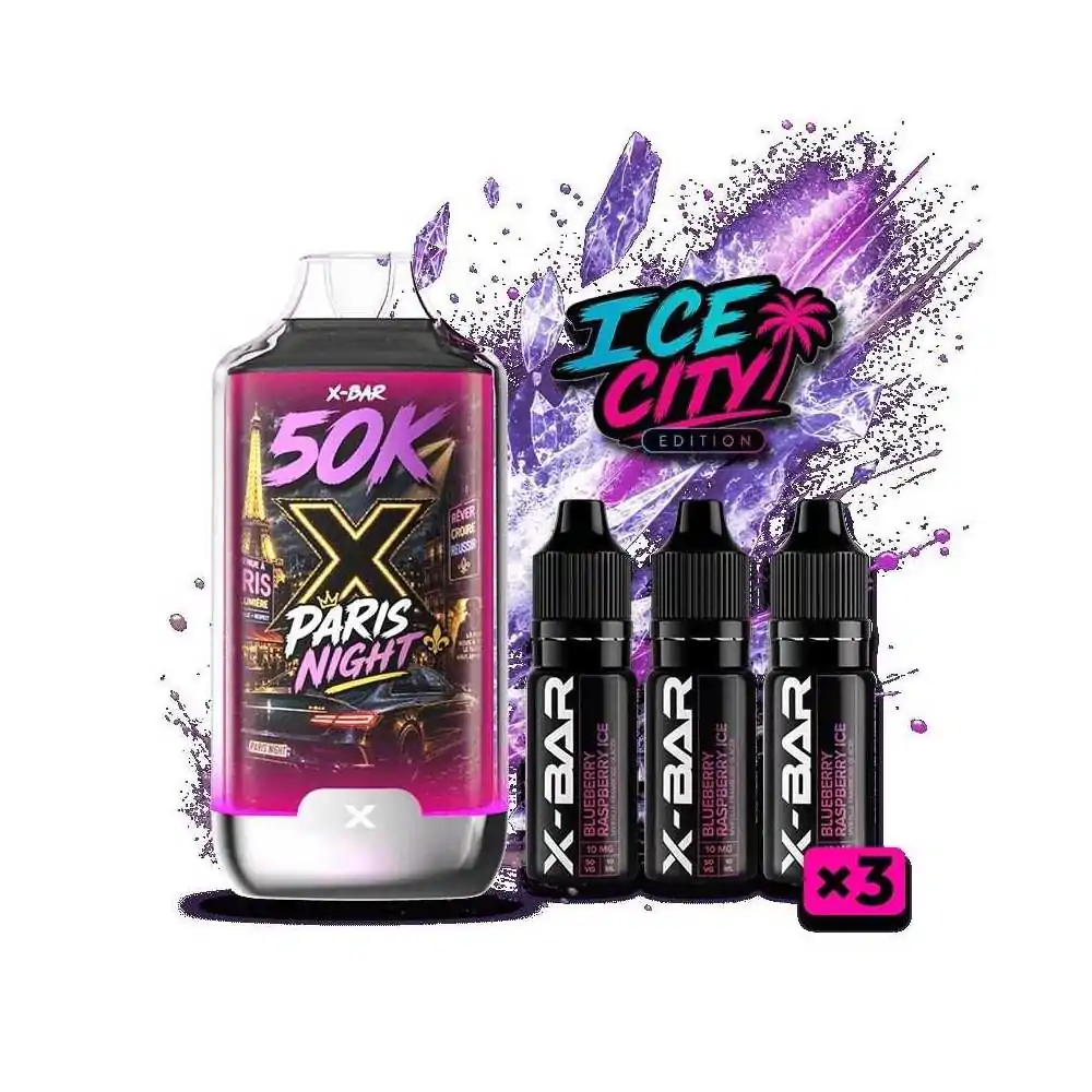 Kit Paris Night 50K Ice City X-BAR + 3 e-liquides 10 ml