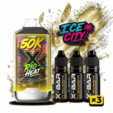 Kit X-BAR 50K Ice City Rio Heat + 3 e-liquides Triple Mango
