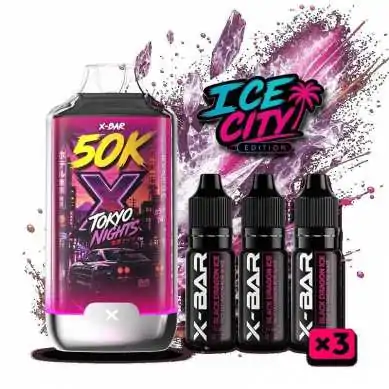 Kit X-BAR 50K Ice City Tokyo Nights + 3 e-liquides 10 ml